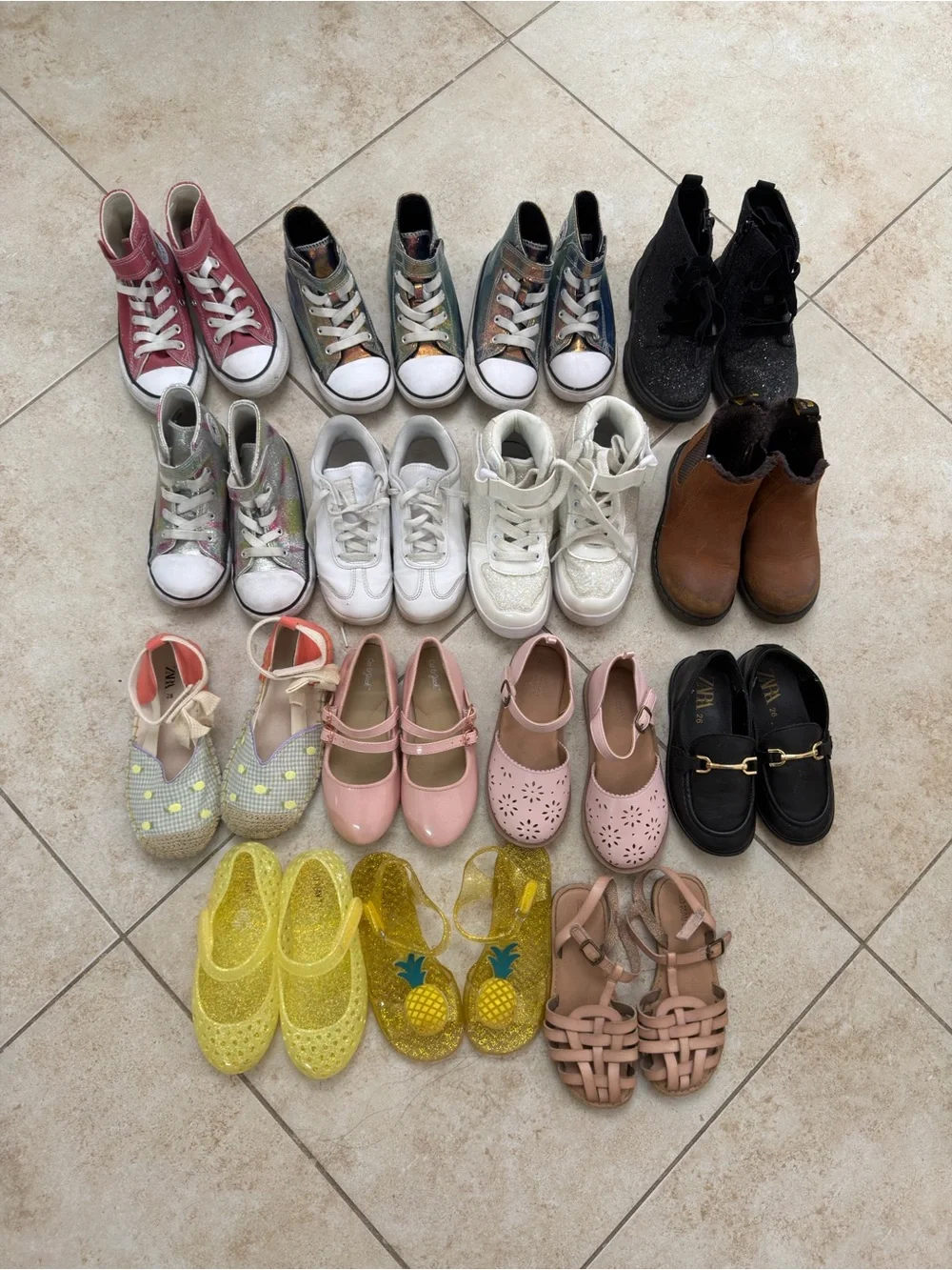 Kids Mixed Styles Shoe Lot - Pink, White, Black, Brown, Yellow